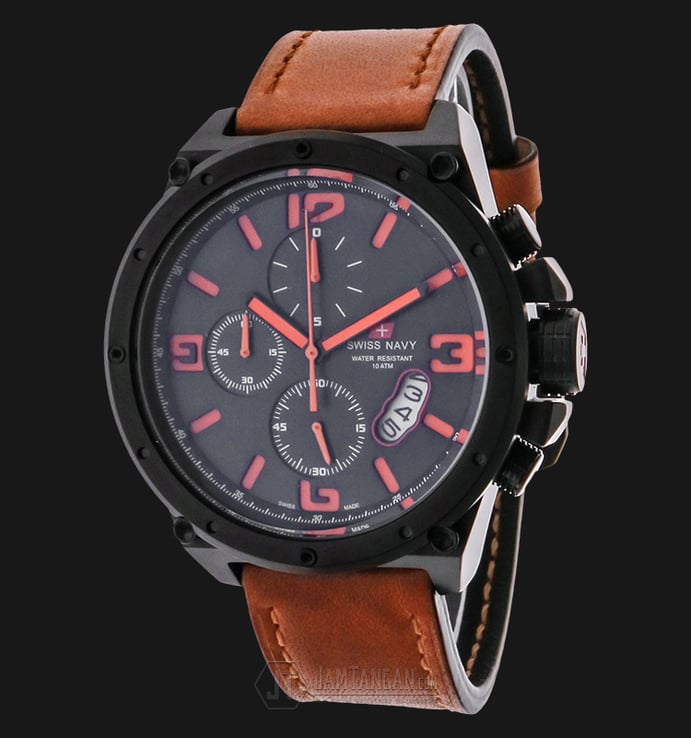 SWISS NAVY 8953MABORBN Man Black Dial Brown Leather Strap