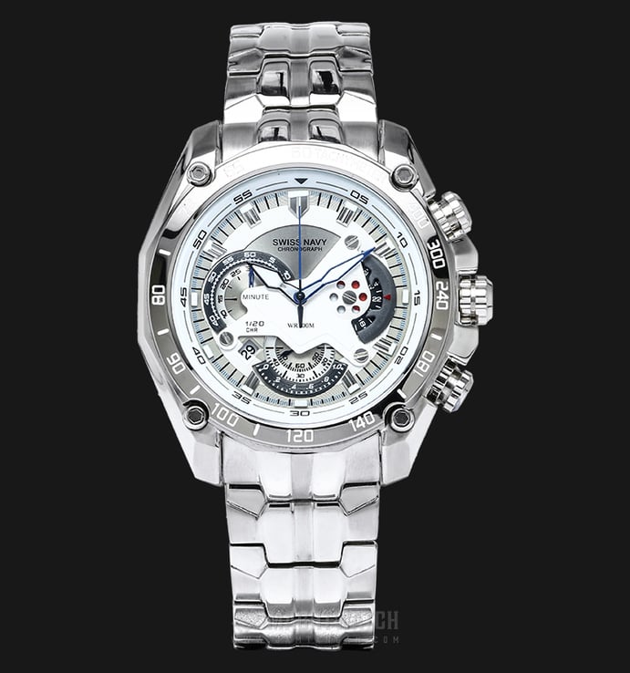 SWISS NAVY 8958MSSWH Men Chronograph White Dial Stainless Steel