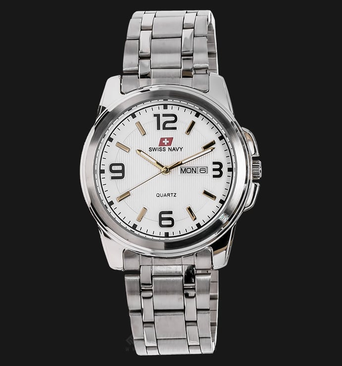 SWISS NAVY 8961MSSWHGP Man White Patterned Dial Stainless Steel