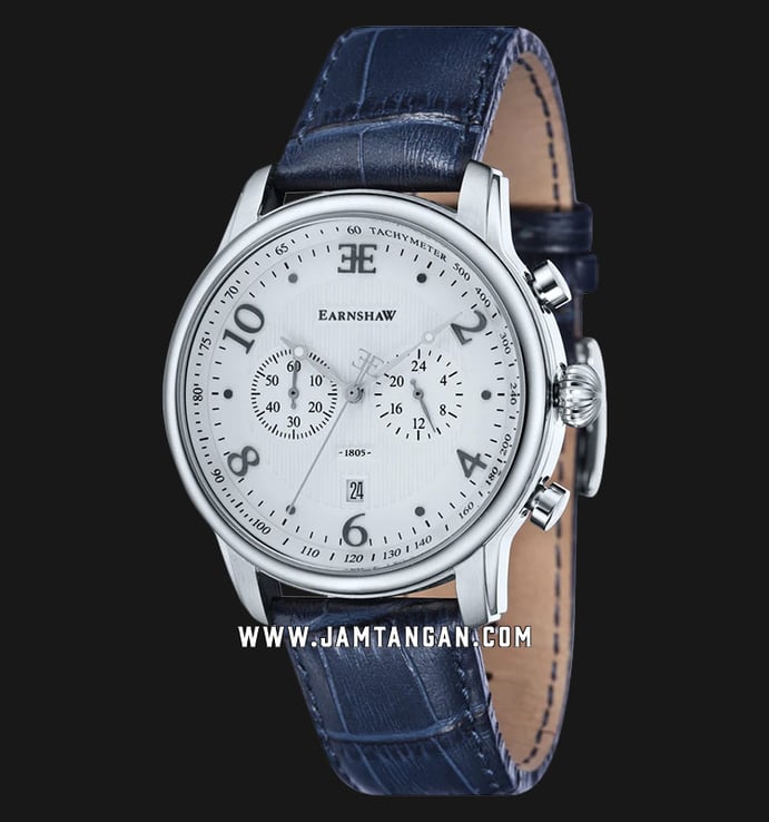 Thomas Earnshaw Longitude ES-8058-01 Chronograph Men White Dial Blue Leather Strap