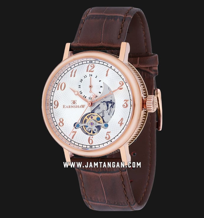 Thomas Earnshaw ES-8082-03 Beaufort Open Heart Dial Brown Leather Strap
