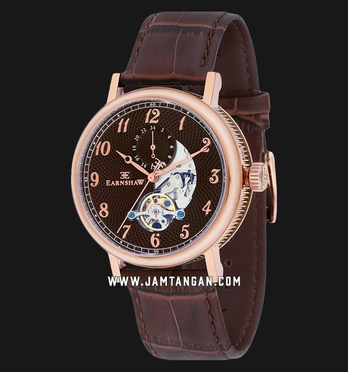 Thomas Earnshaw ES-8082-04 Beaufort Open Heart Dial Brown Leather Strap