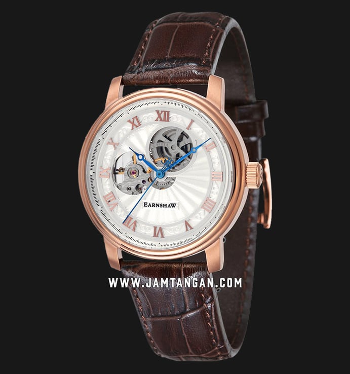 Thomas Earnshaw ES-8097-03 Westminster Mechanical Open Heart Dial Brown Leather Strap