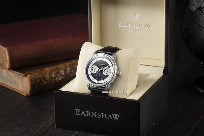 Thomas Earnshaw ES-8099-01 Longitude Black Dial Black Leather Strap