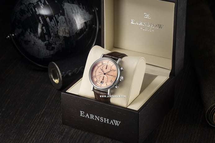 Thomas Earnshaw ES-8100-03 Beaufort Multi-Function Rose Gold Dial Brown Leather Strap
