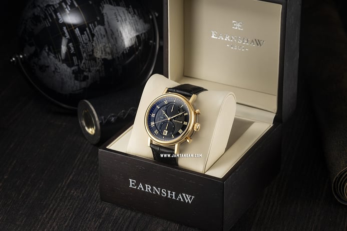 Thomas Earnshaw ES-8100-04 Beaufort Multi-Function Chronograph Blue Dial Black Leather Strap