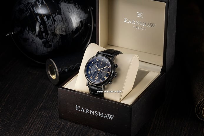 Thomas Earnshaw ES-8100-06 Beaufort Multi-Function Chronograph Black Dial Black Leather Strap