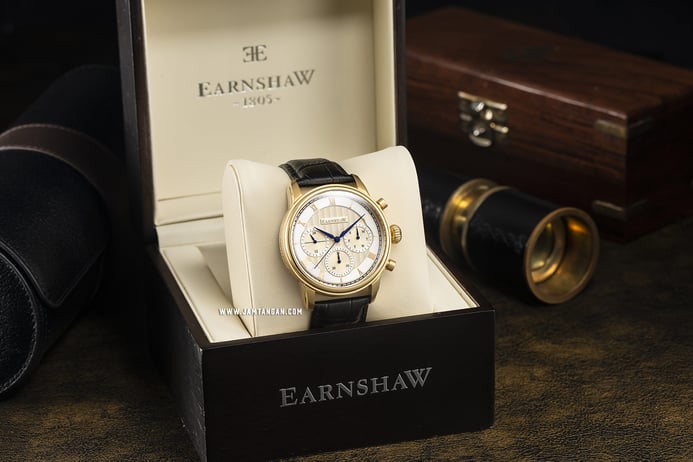 Thomas Earnshaw ES-8105-03 Longitude Multi-Function White Dial Black Leather Strap