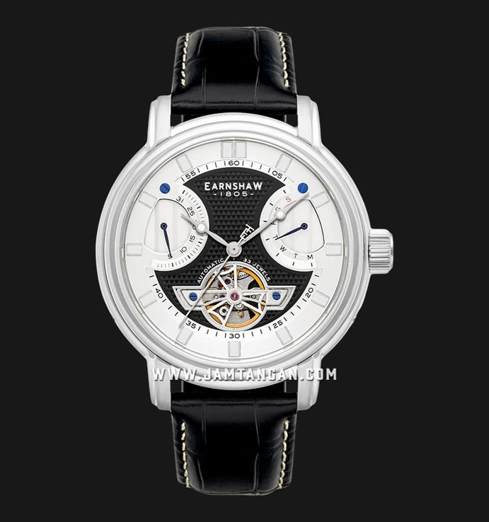 Thomas Earnshaw Longcase ES-8184-01 Automatic Open Heart Panther Black Dial Black Leather Strap