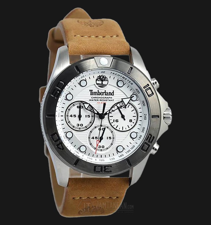 Timberland TBL.13909MSTU/04 White Dial Brown Leather Strap