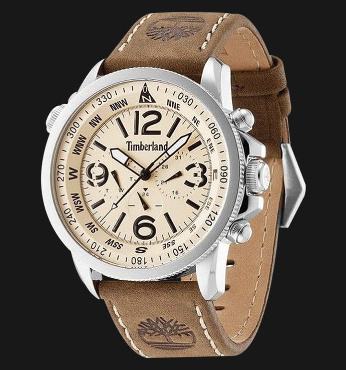 Timberland TBL.13910JS/07 Beige Dial Brown Leather Strap