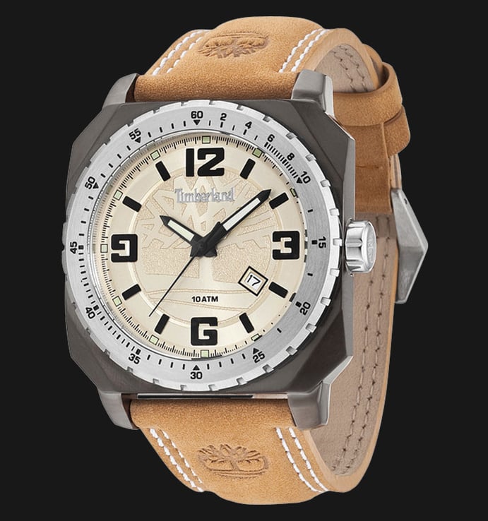 Timberland TBL.14321JSUS/07 Beige Dial Brown Leather Strap