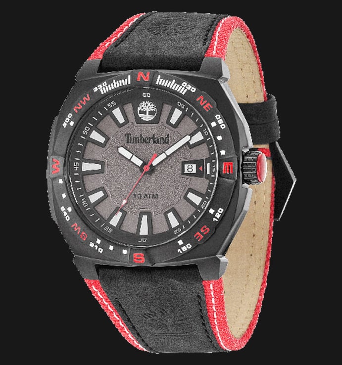 Timberland TBL.14364JSB/61 Grey Dial Black Red Leather Strap