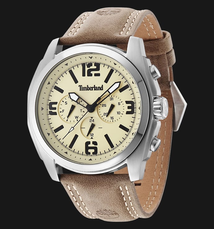 Timberland TBL.14366JS/07 Beige Dial Brown Leather Strap