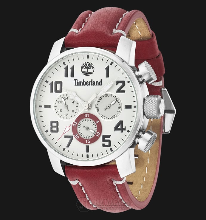 Timberland TBL.14439JS/13 White Dial Red Leather Strap