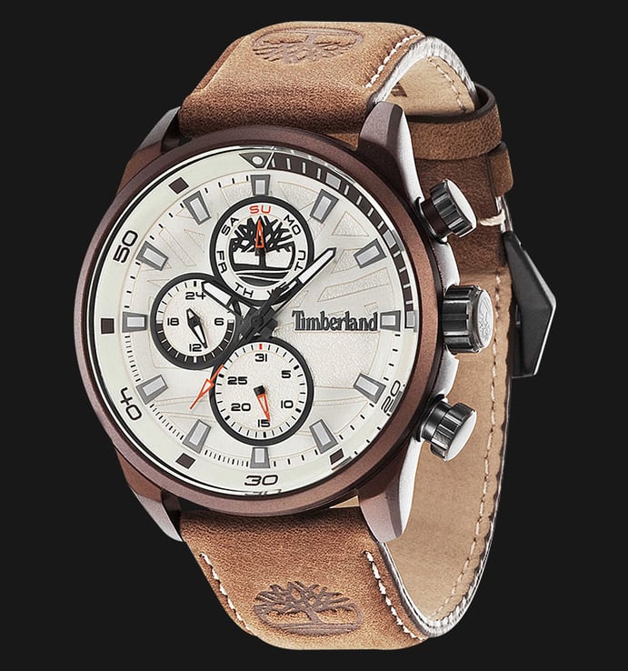 Timberland TBL.14441JLBN/07 Beige Dial Brown Leather Strap
