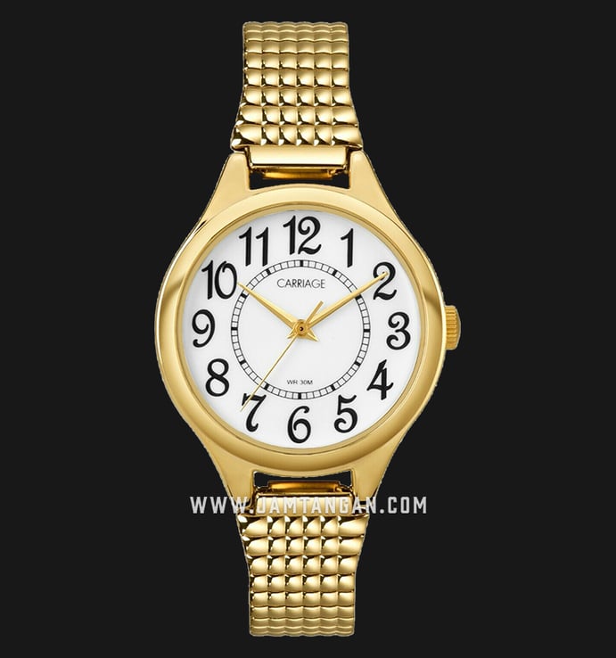 Timex C3C238 Carriage Ladies White Dial Gold Stainless Steel Strap