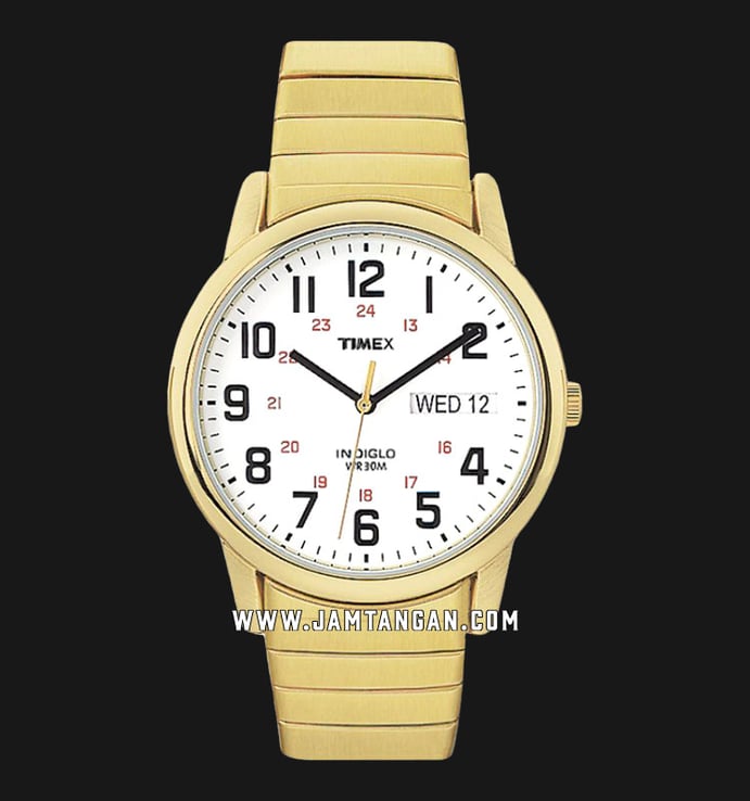 Timex Easy Reader T20471 Indiglo White Dial Gold Stainless Steel Strap