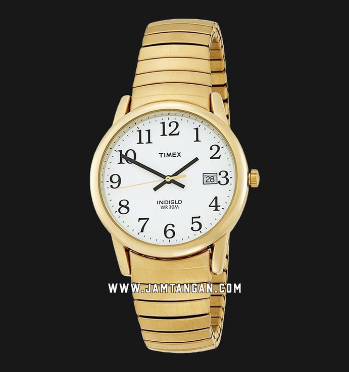 Timex Easy Reader T2H301 Indiglo White Dial Gold Stainless Steel Strap