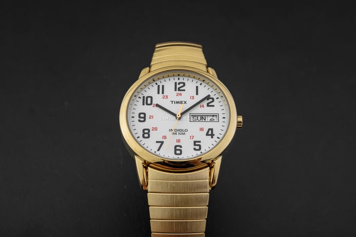 Timex Easy Reader T2N092 Indiglo White Dial Gold Stainless Steel Strap