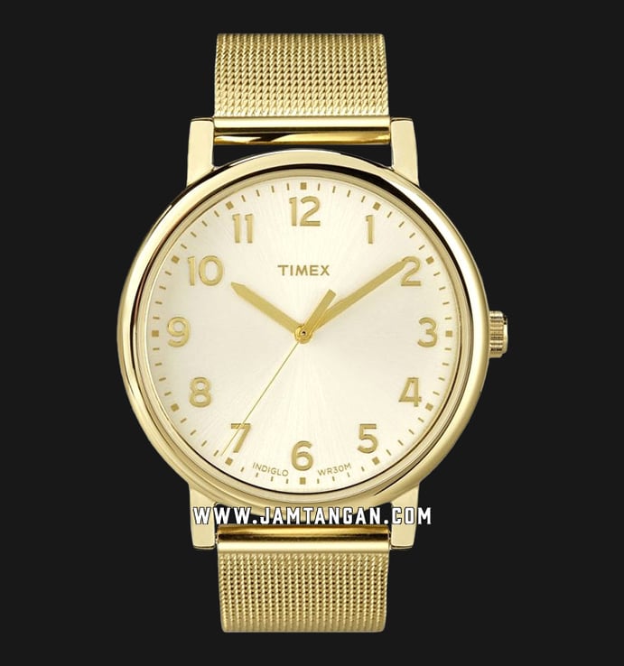 Timex Easy Reader T2N598 Indiglo Biege Dial Gold Stainless Steel Strap