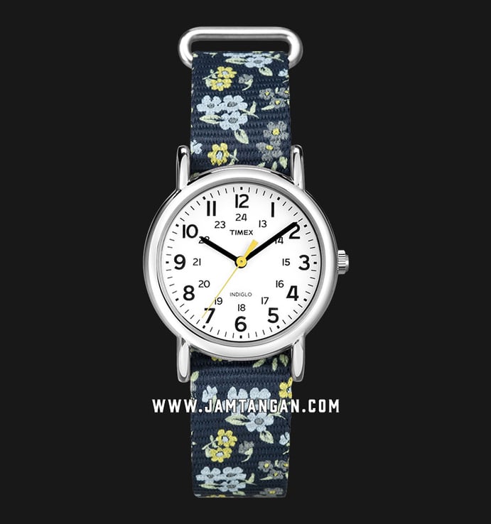 Timex Weekender T2P370 Indiglo White Dial Floral Nylon Strap