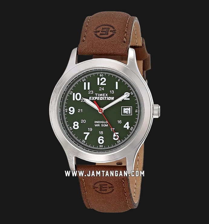 Timex Expedition Metal Field T40051 Indiglo Green Dial Brown Leather Strap