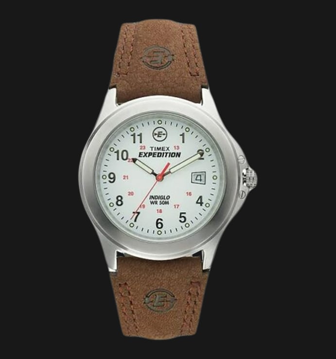 Timex Expedition Metal Field T44381 Indiglo White Dial Brown Leather Strap