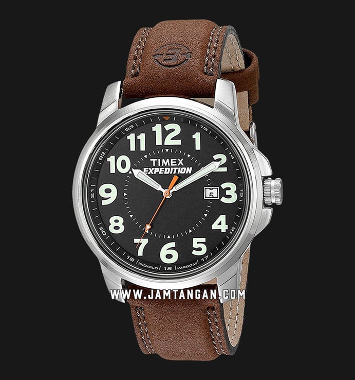 Timex Expedition Metal Field T44921 Indiglo Black Dial Brown Leather Strap
