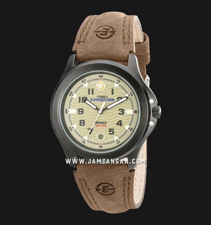 Timex Expedition Metal Field T47012 Indiglo Taupe Dial Brown Leather Strap