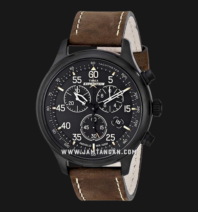 Timex Expedition T49905 Chronograph Black Dial Brown Leather Strap