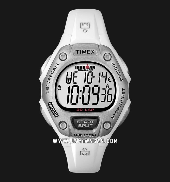 Timex Ironman Triathlon T5K515 Mid-Size Indiglo Digital Dial White Resin Strap