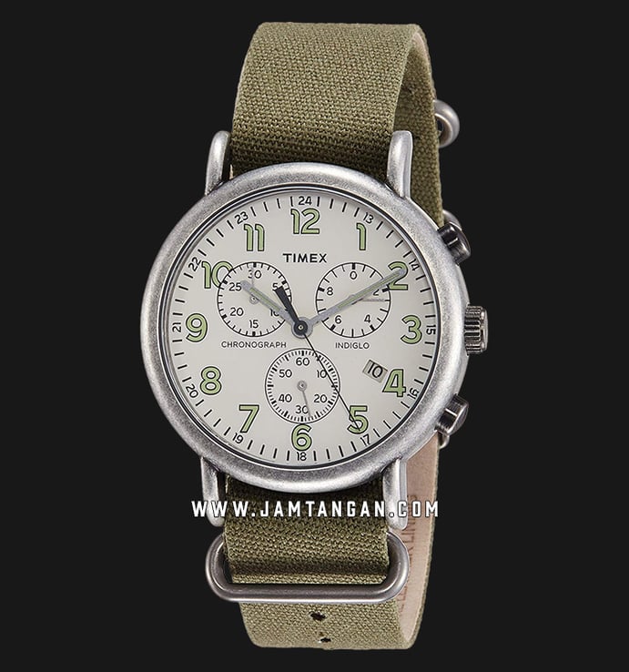 Timex TW2P85500 Weekender Chronograph Mens Cream Dial Green Army Nylon Strap