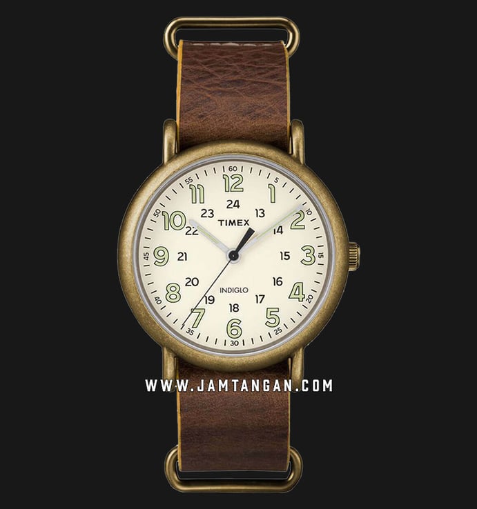 Timex TW2P85700 Weekender Mens Cream Dial Brown Leather Strap