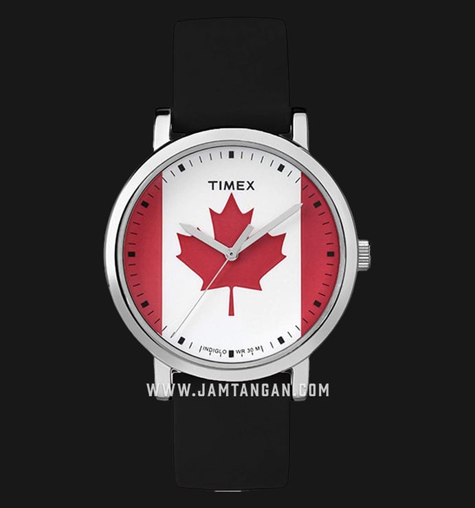 Timex TW2P88000 Canada Flag Dial Black Leather Strap