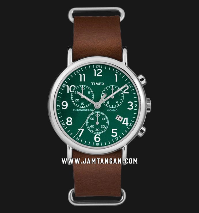 Timex Weekender TW2P97400 Chronograph Green Dial Brown Leather Strap