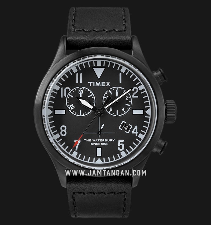 Timex TW2R12700 The Waterbury Todd Snyder Chronograph Black Dial Black Leather Strap