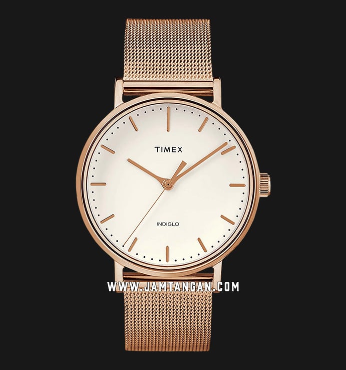 Timex Weekender Fairfield TW2R26400 Indiglo White Dial Rose Gold Stainless Steel Strap