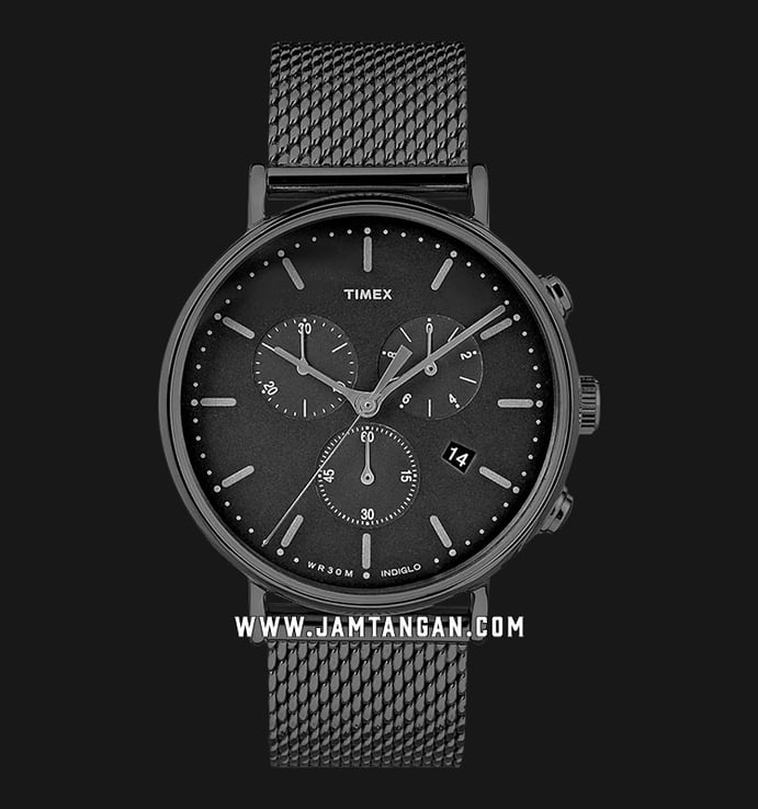 Timex Fairfield TW2R27300 Indiglo Chronograph Black Dial Black Stainless Steel Strap