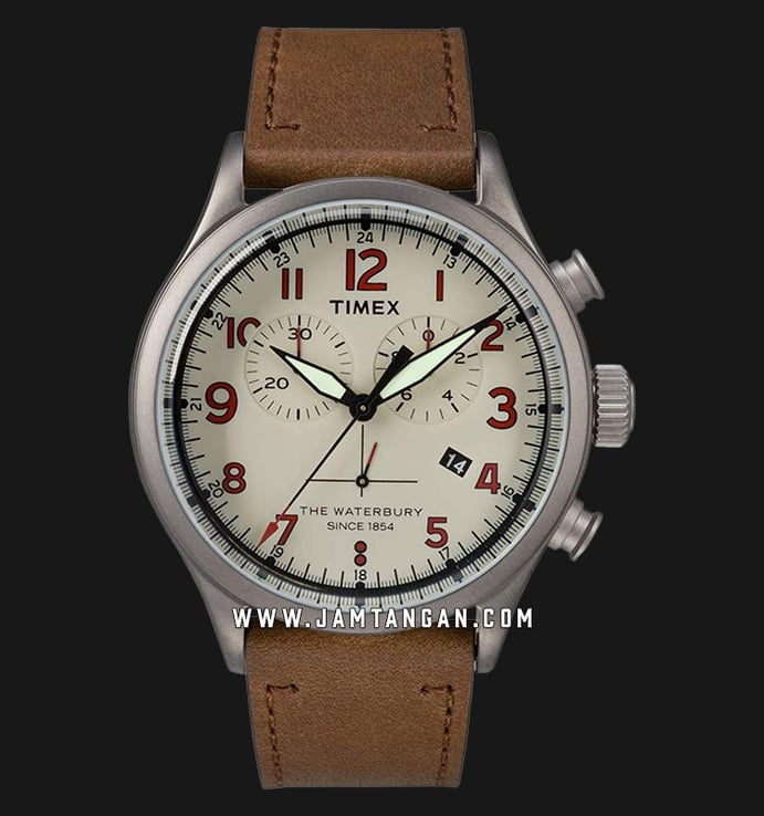 Timex The Waterbury TW2R38300 Chronograph Mens Beige Dial Brown Leather Strap
