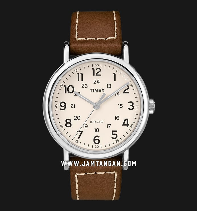 Timex Weekender TW2R42400 Indiglo White Dial Brown Leather Strap