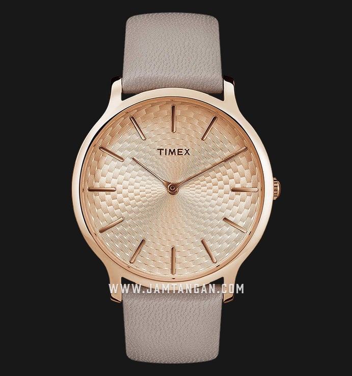 Timex TW2R49500 Skyline Rose Gold Dial Grey Leather Strap