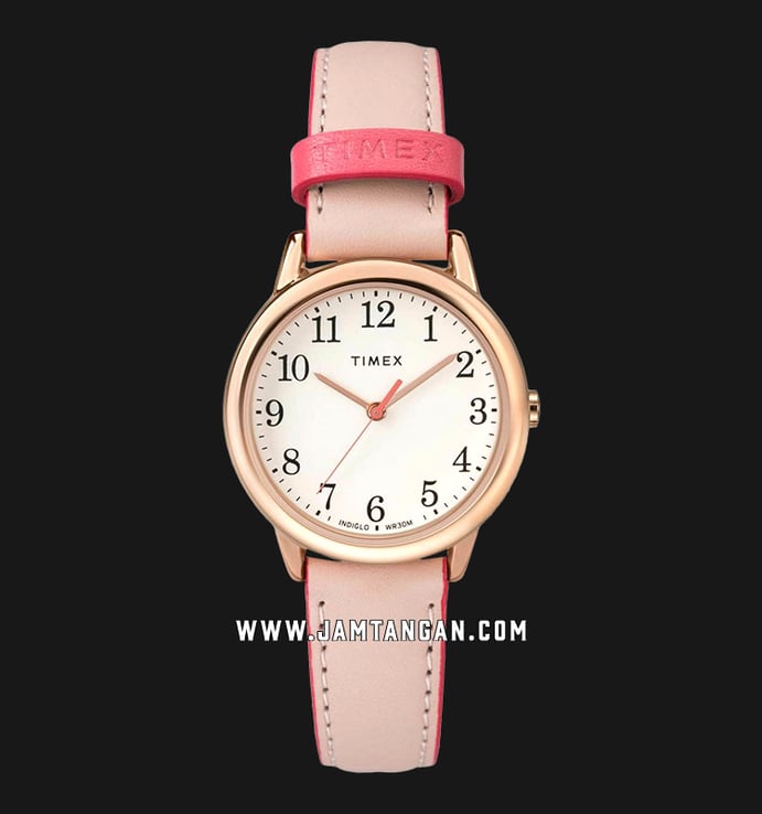 Timex Easy Reader TW2R62800 Indiglo White Dial Pink Leather Strap