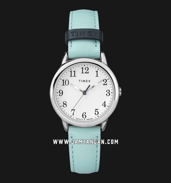 Timex Easy Reader TW2R62900 Indiglo White Dial Cyan Leather Strap