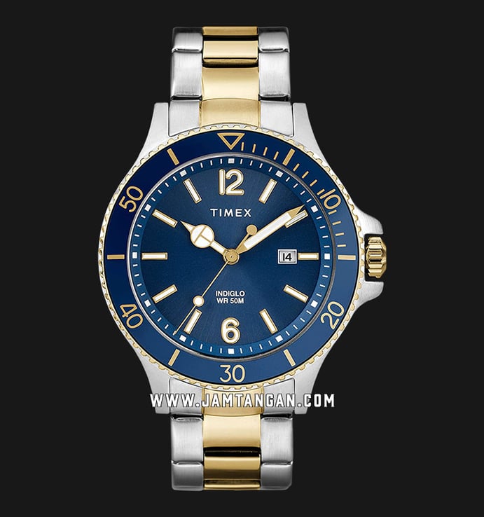 Timex Harborside TW2R64700 Indiglo Blue Dial Dual Tone Stainless Steel Strap