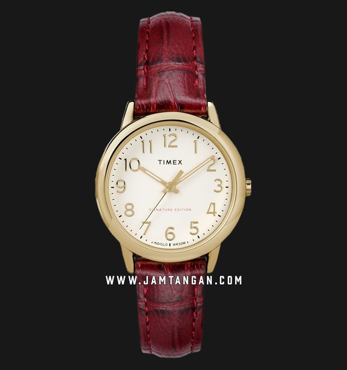 Timex TW2R65400 Easy Reader Ladies Beige Dial Tang Leather Strap