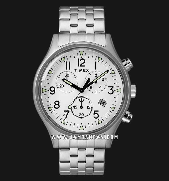 Timex TW2R68900 MK1 Steel Chronograph Mens White Dial Stainless Steel Strap