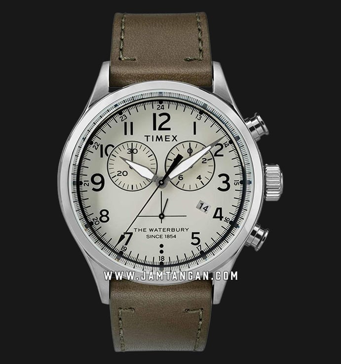 Timex Waterbury Traditional TW2R70800 Mens Cream Dial Green Olive Leather Strap