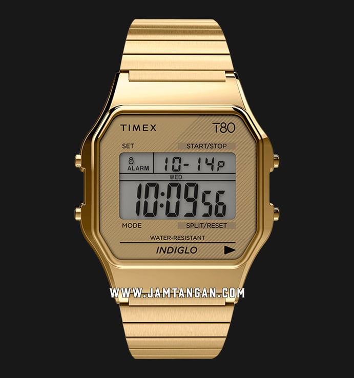 Timex T80 TW2R79000 Indiglo Digital Dial Gold Stainless Steel Strap