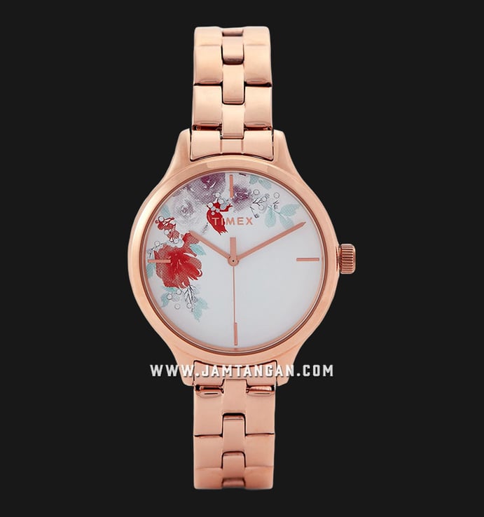 Timex Crystal Bloom TW2R87600 Ladies White and Flower Dial Rose Gold Stainless Steel Strap